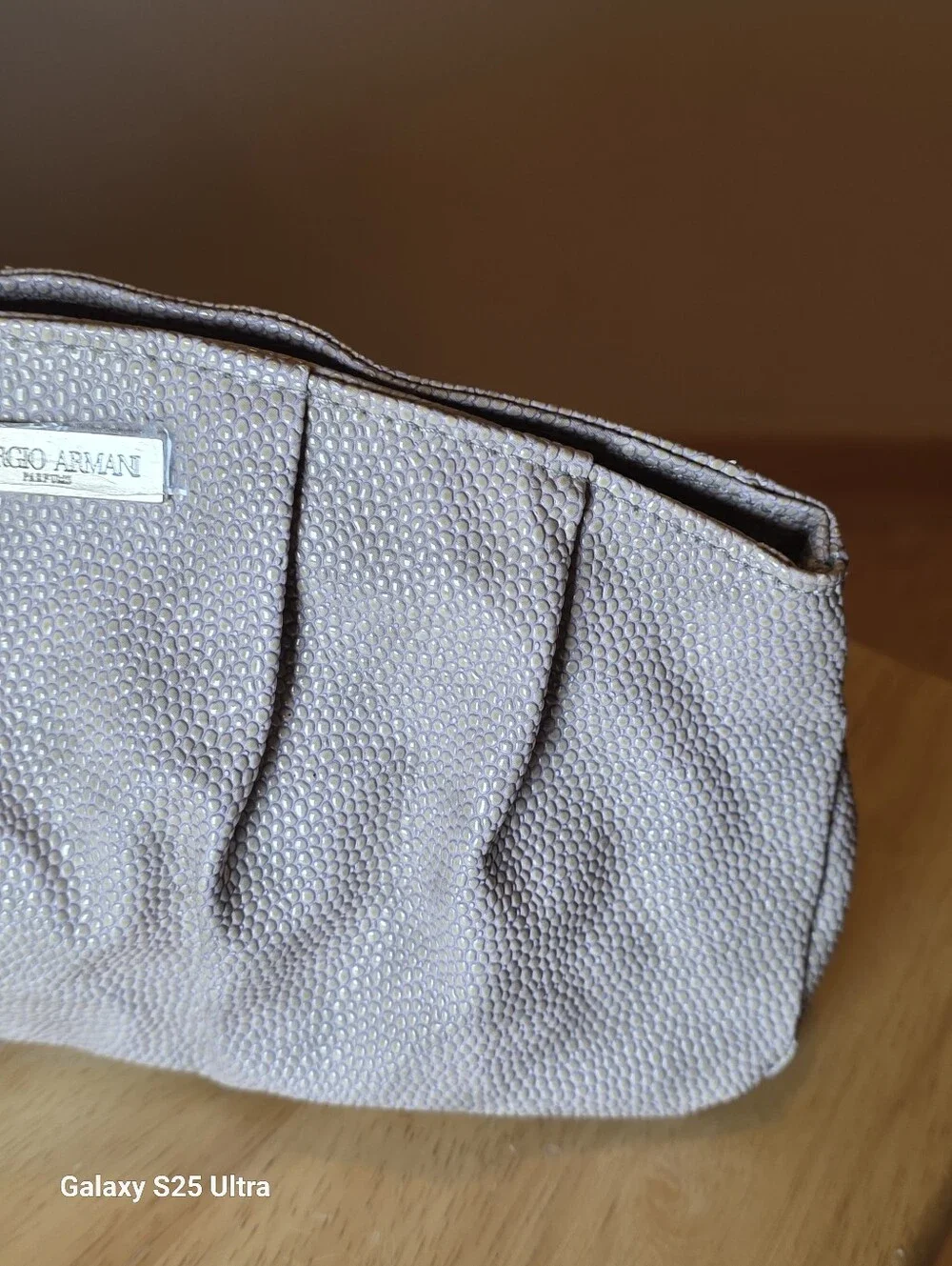 Giorgio Armani Parfums Vegan Taupe Leather Pouch Like New